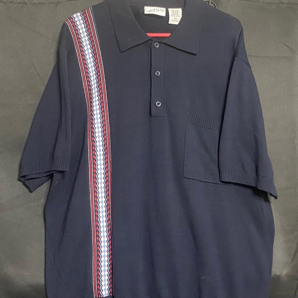 Irvine Park Knit Polo Shirt Aztec Stripe‎ Short Sleeve Casual Top XLG - Picture 1 of 3